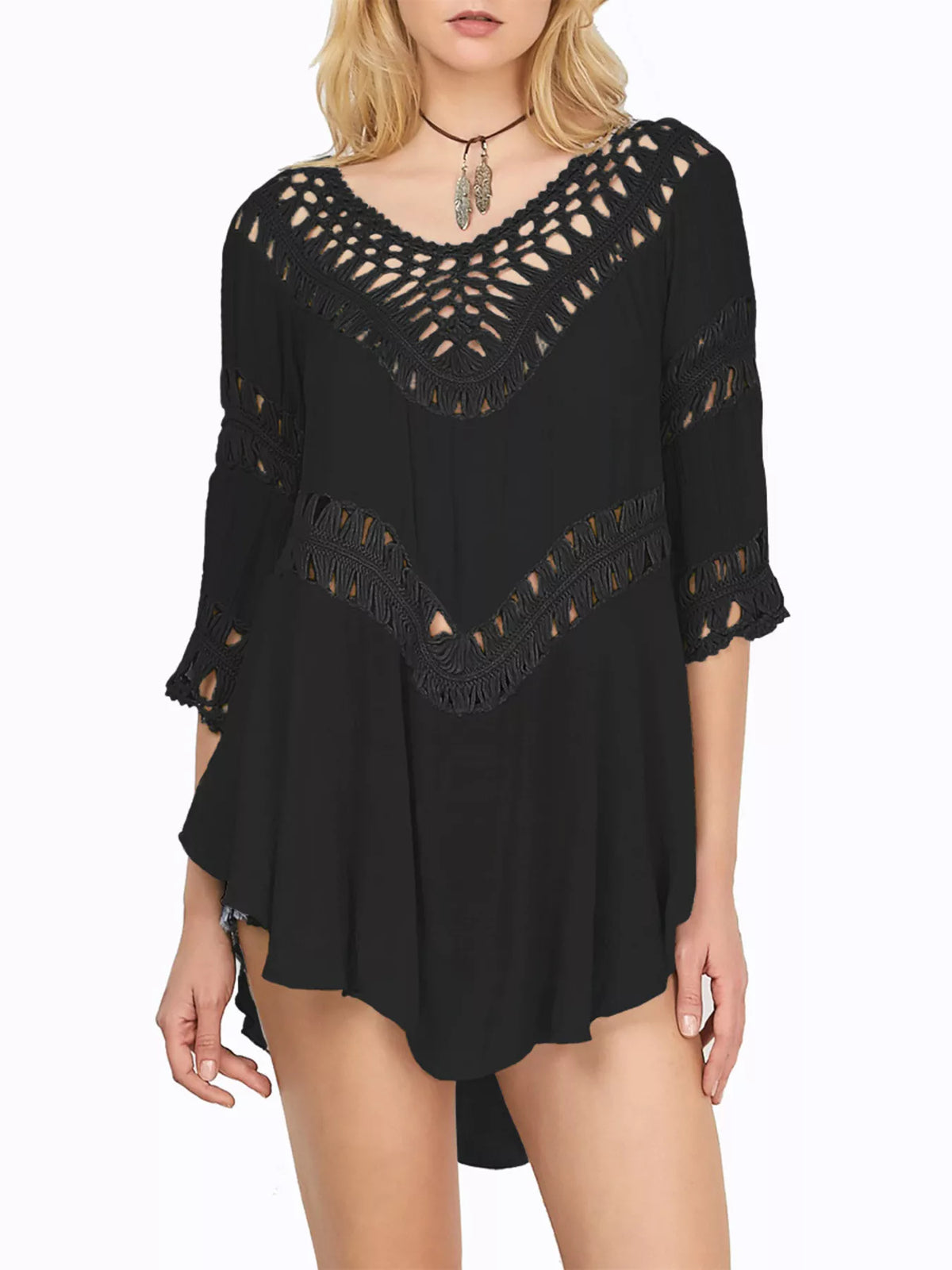 Crochet Trimmed Flowy Cover Up Dress - Lilixa.store