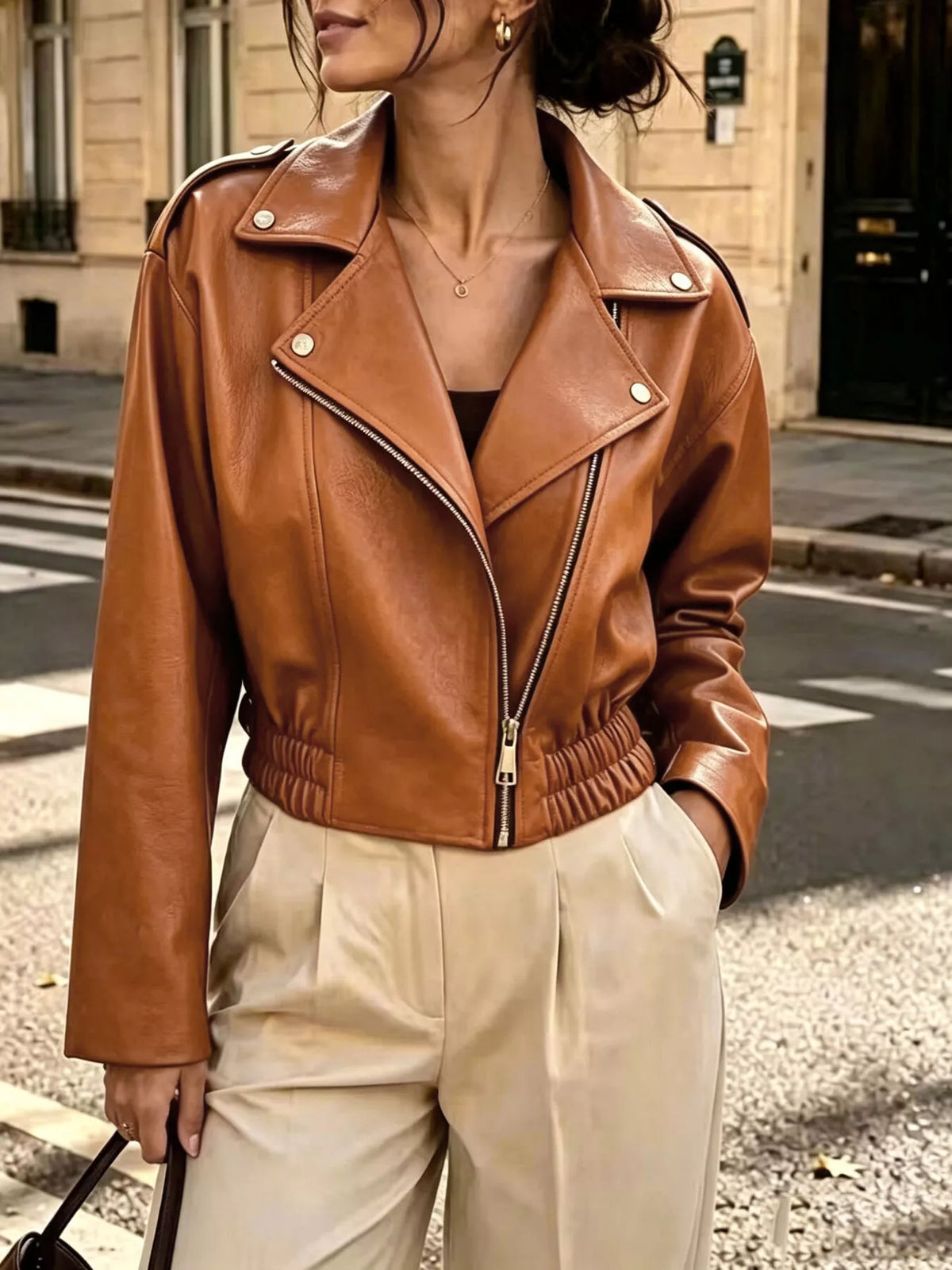Faux Leather Zip Up Jacket - Lilixa.store