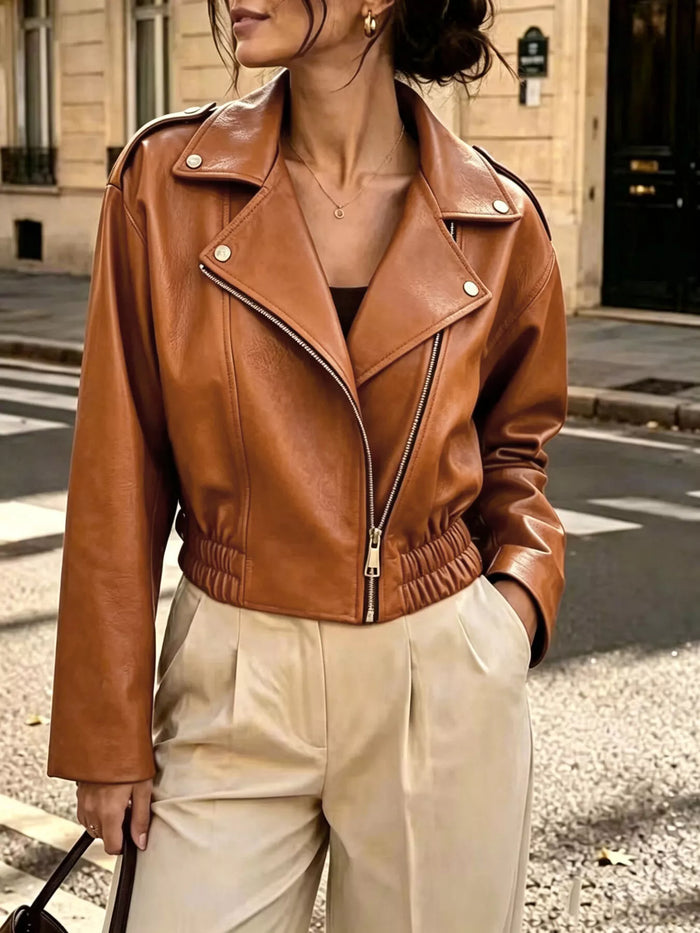 Faux Leather Zip Up Jacket - Lilixa.store