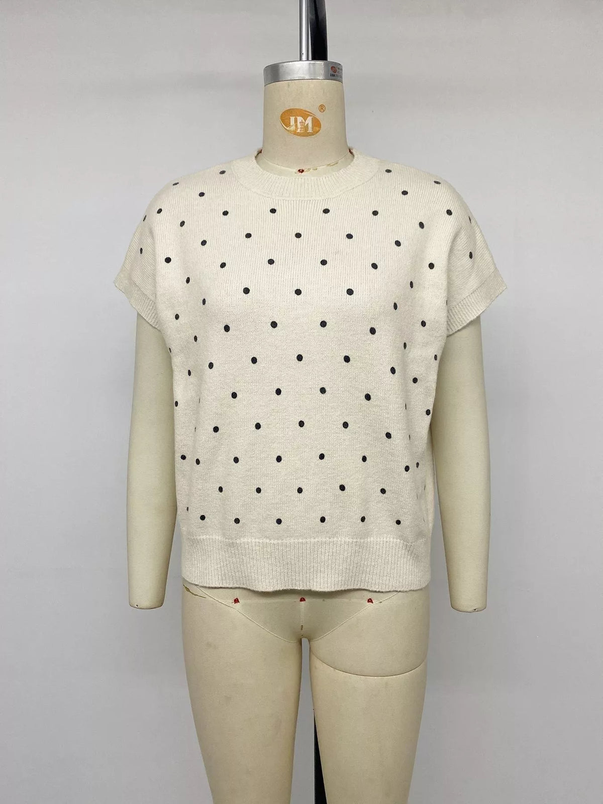 Polka Dot Short Sleeve Knit Sweater in Apricot, view 7