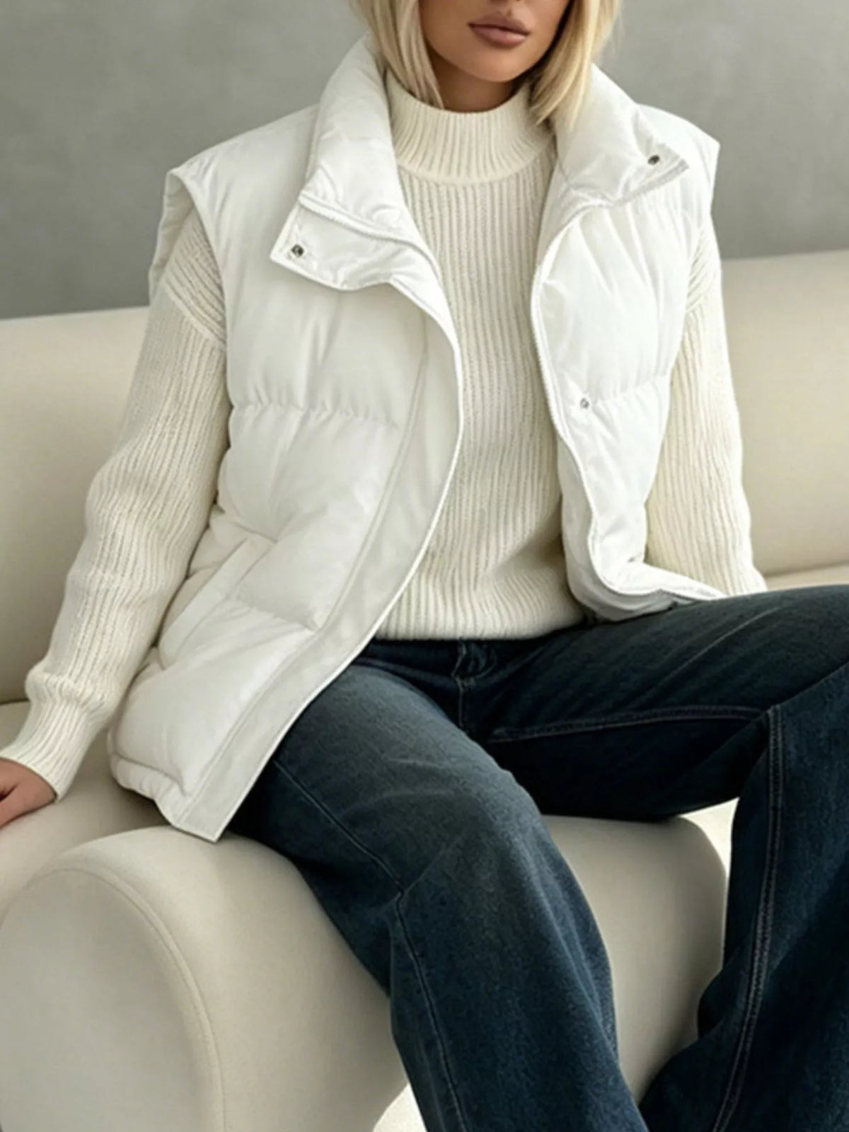 Snap-Button Placket Quilted Puffer Vest Coat, view 13