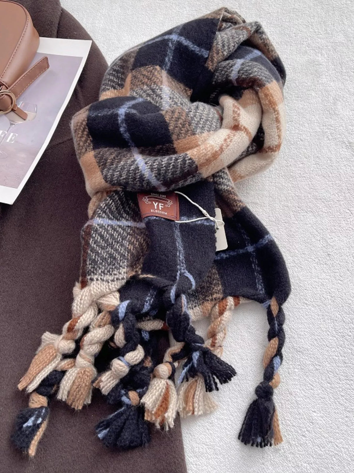 Warm Plaid Tassel Scarf - Lilixa.store