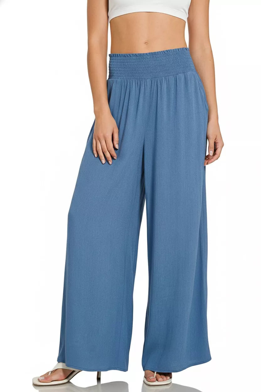 Zenana Smocked Waistband Wide Leg Lounge Pants - Lilixa.store