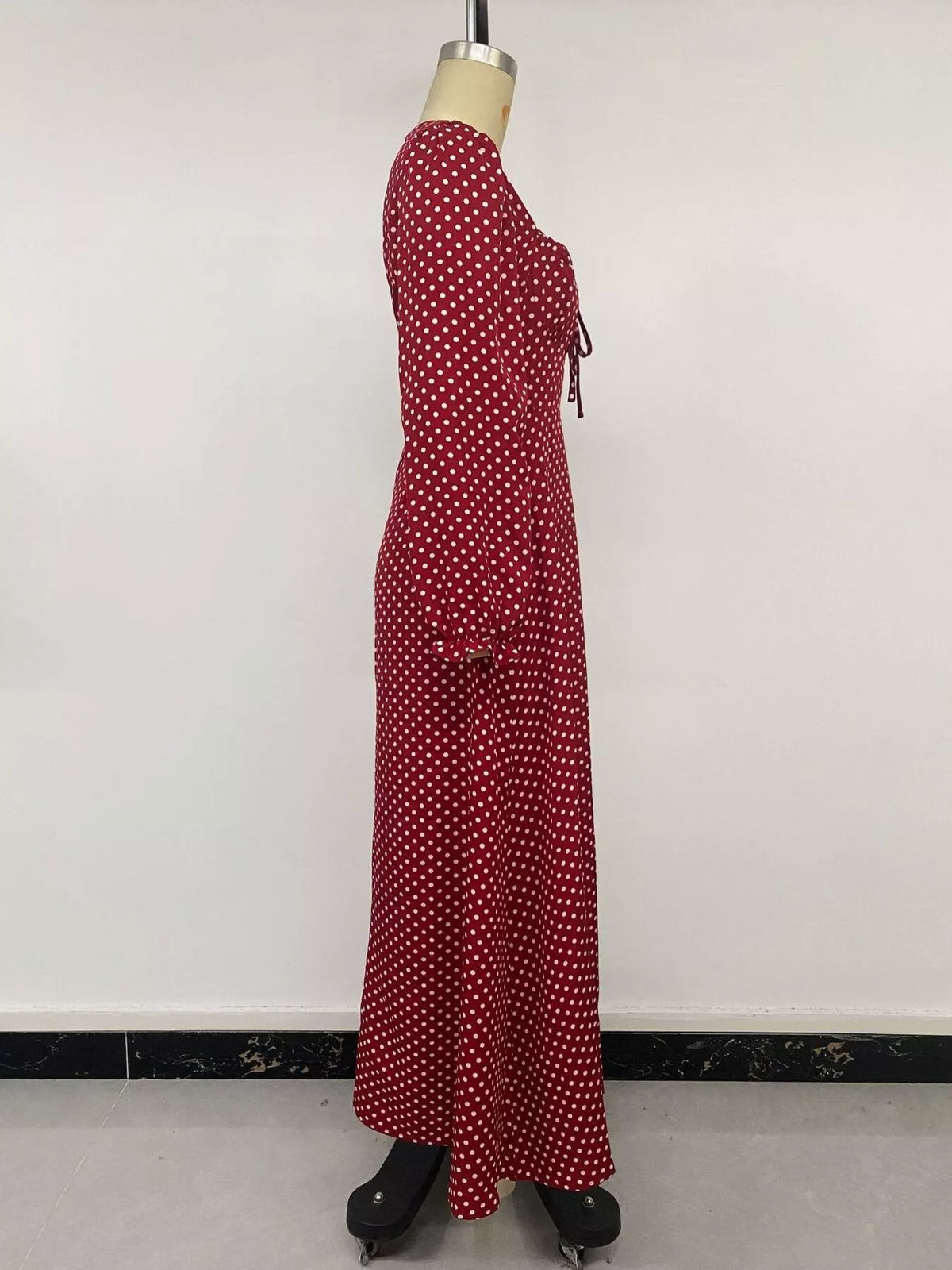 Square Neck Polka Dot Long Sleeve Maxi Dress - Lilixa.store