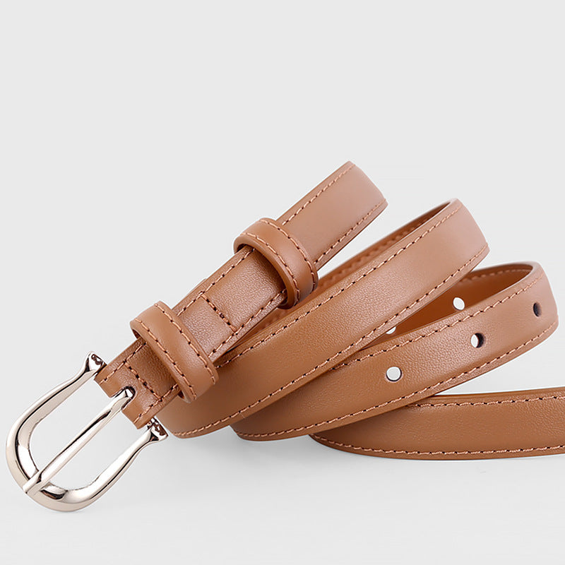 Leather Skinny Belt with Silver Buckle - Lilixa.store