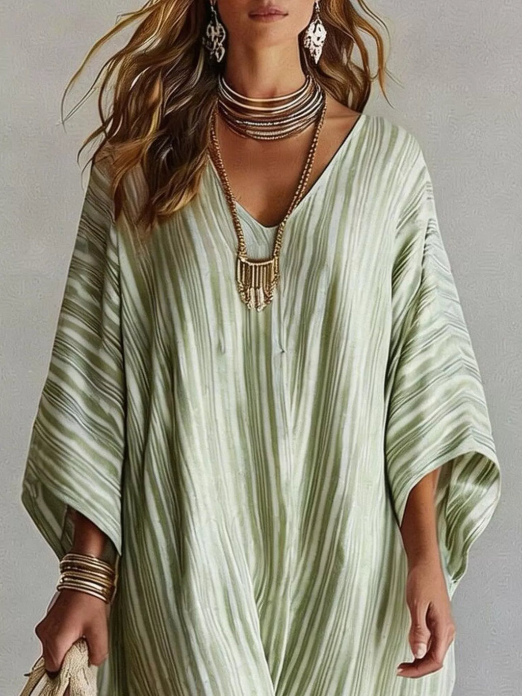 Striped V-Neck Maxi Dress - Lilixa.store