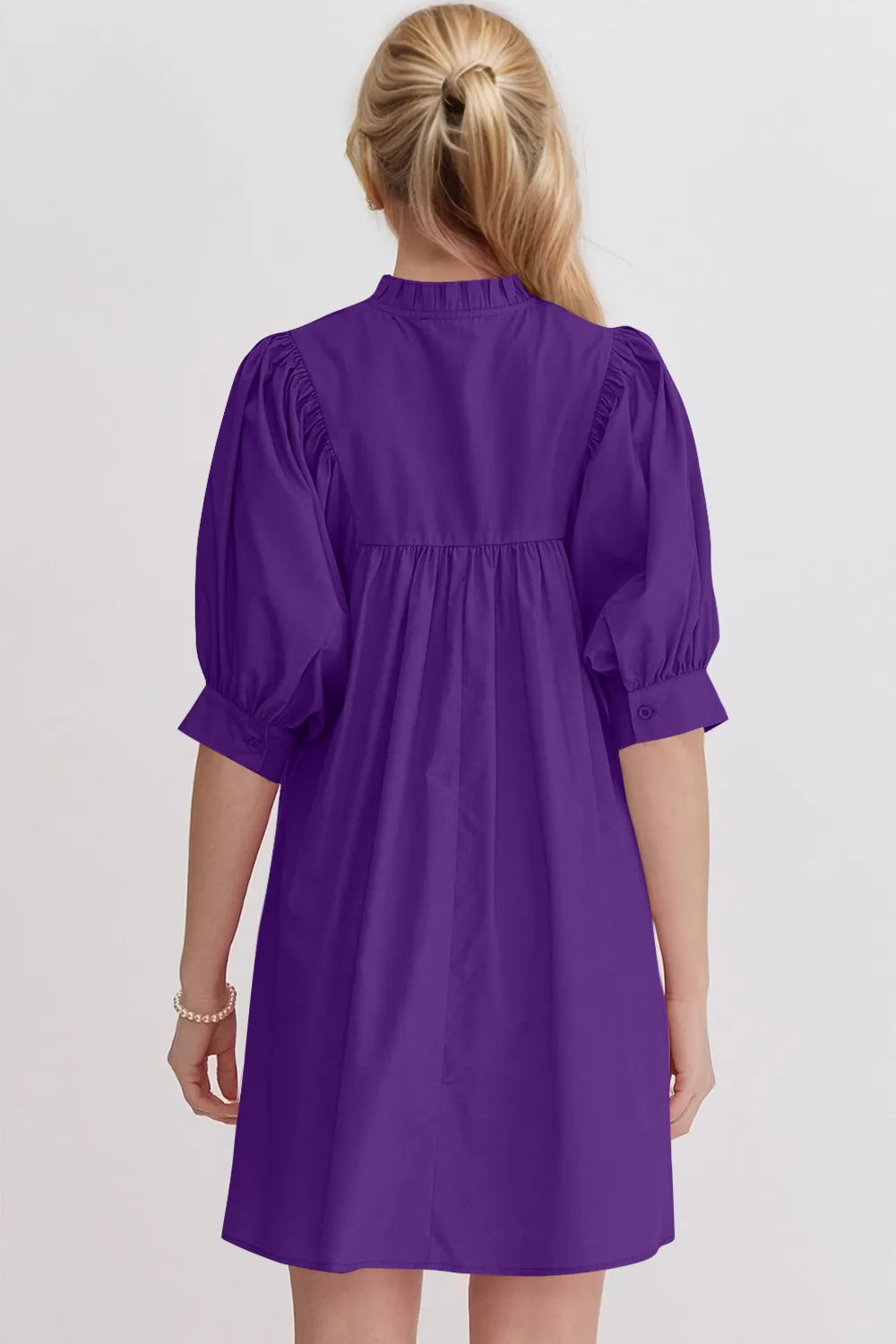 Oh Frill Notched Puff Sleeve Babydoll Mini Dress, view 2