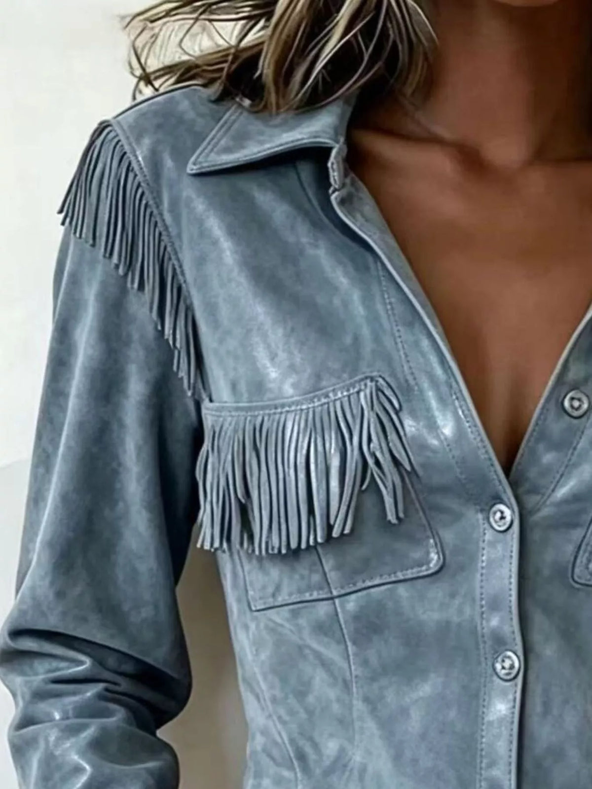 Full Size Fringed Snap Down Jacket Plus Size