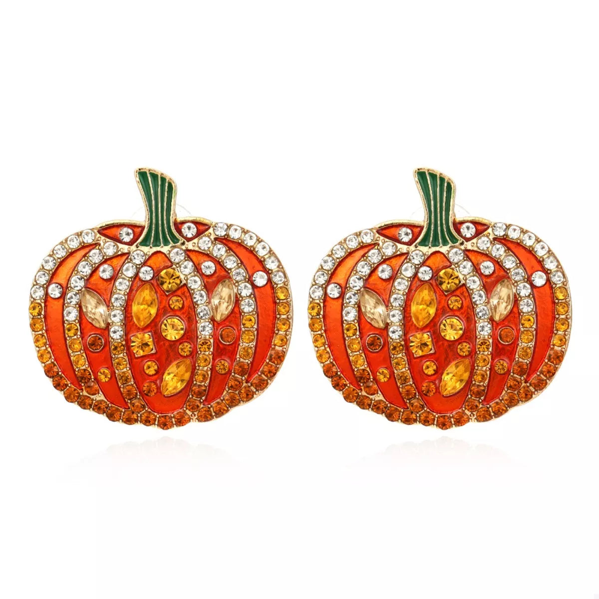 Halloween Pumpkin Rhinestone Stud Earrings - Lilixa.store