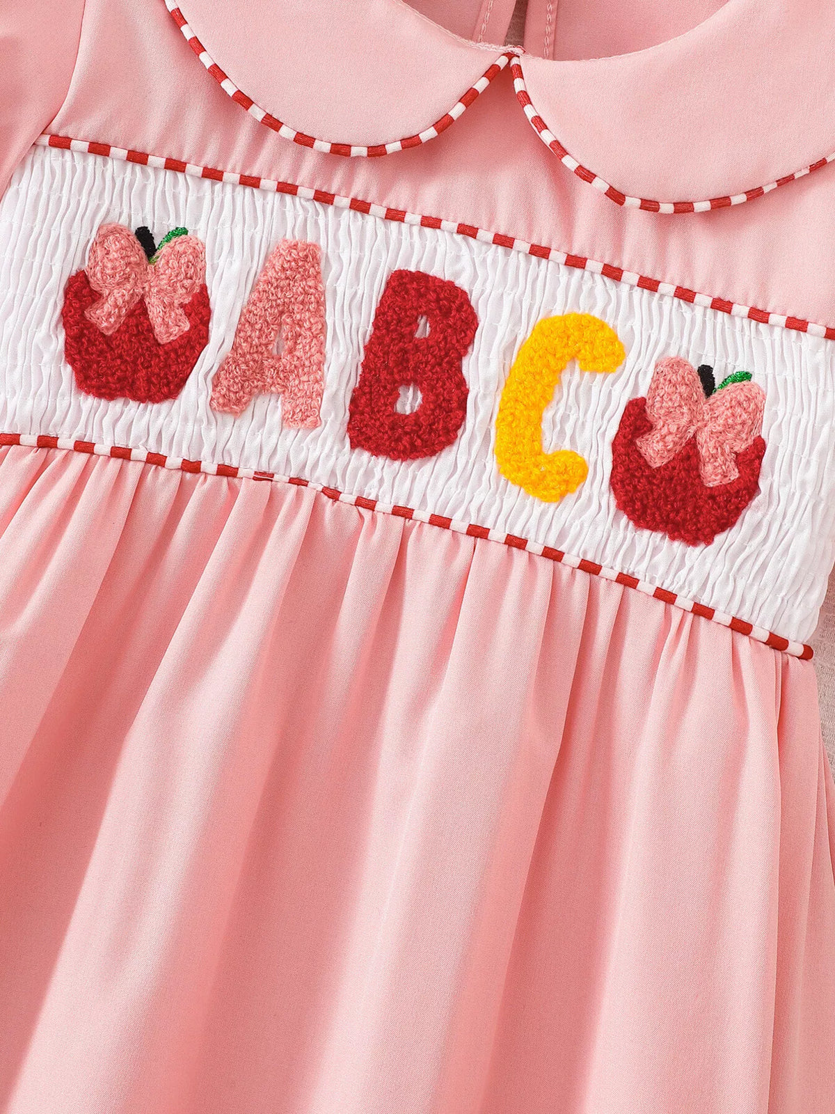 Children's Smocked ABC Apple Embroidered Peter Pan Collar Dress - Lilixa.store