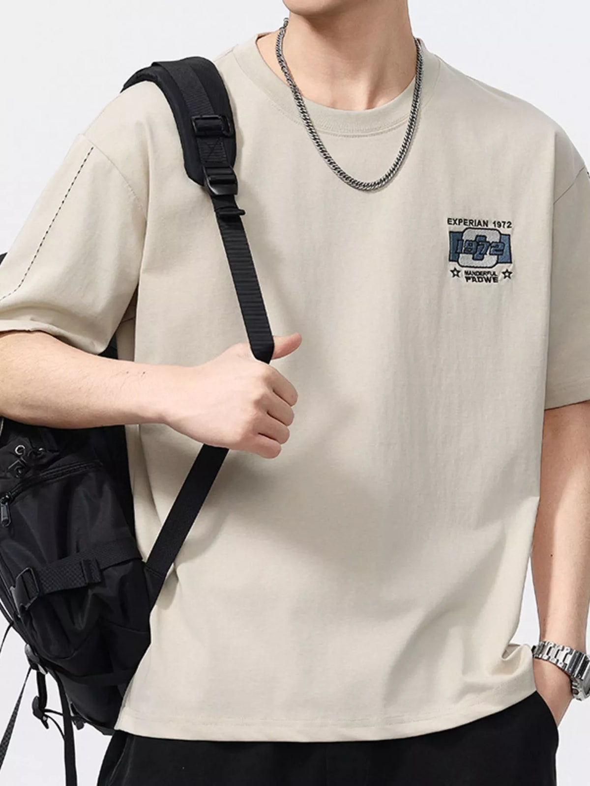 Men's Embroidery Oversized T-Shirt Plus Size in Apricot