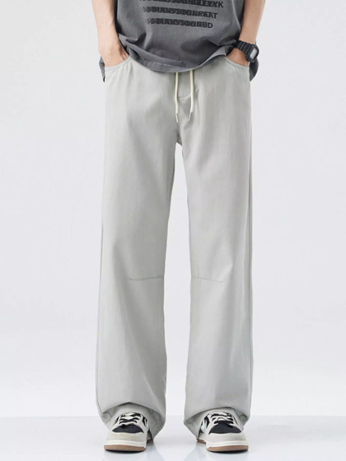 Men's Wide Leg Casual Pants in Light Gray