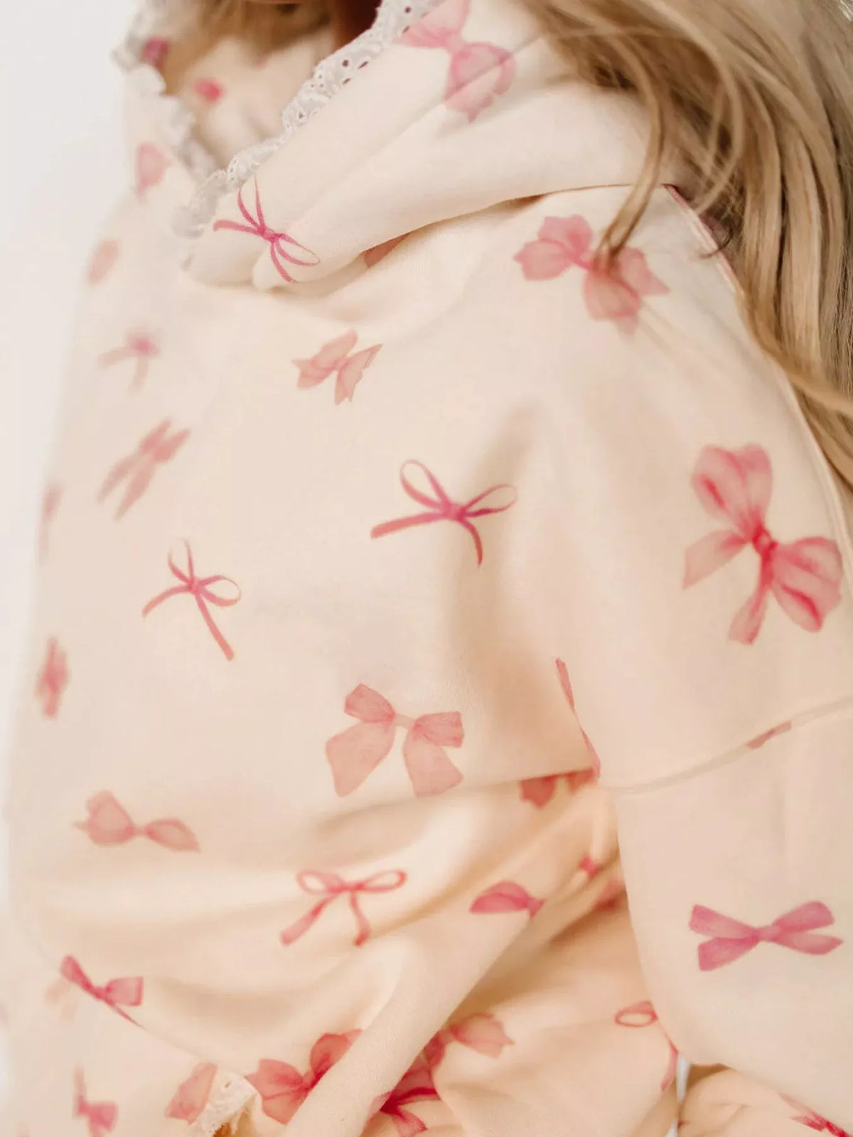 Lace Trim Kangaroo Pocket Hoodie - Lilixa.store