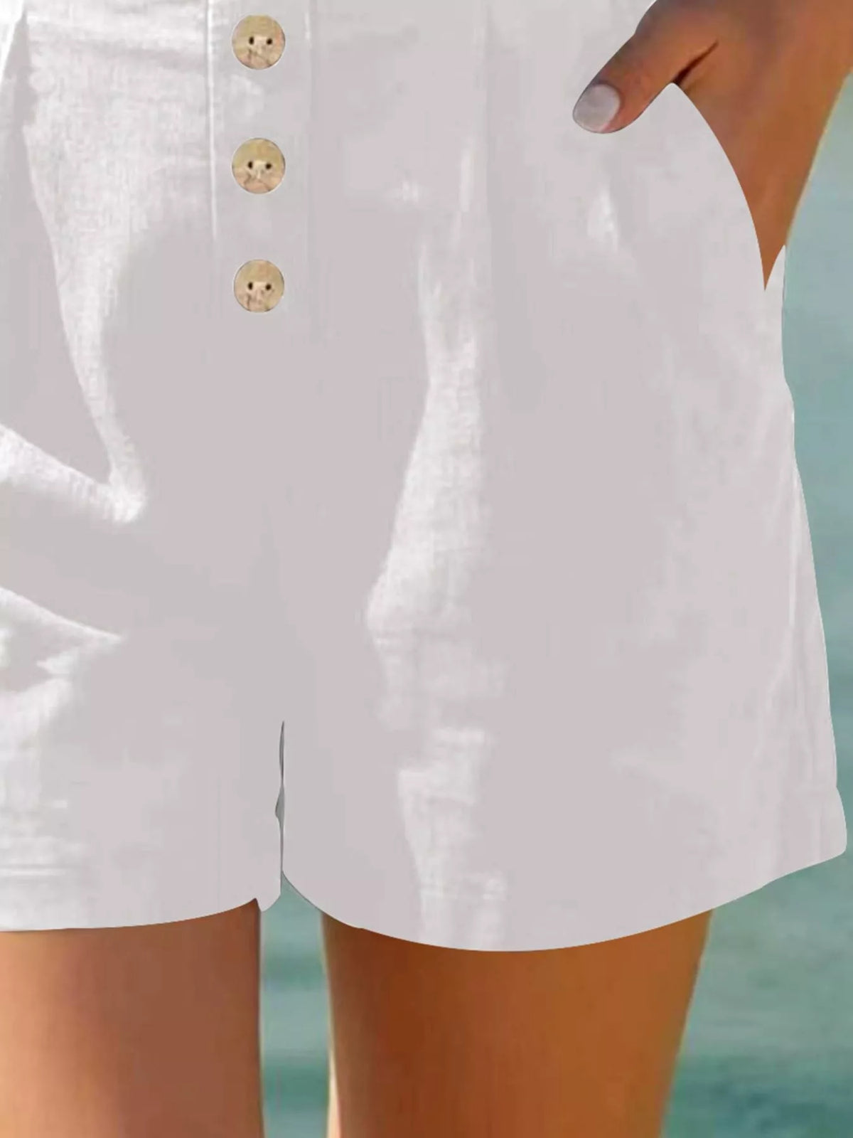 Button Fly High Waist Shorts, view 2