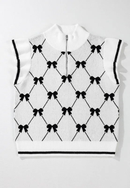 Bow Half Zip Sweater Vest - Lilixa.store