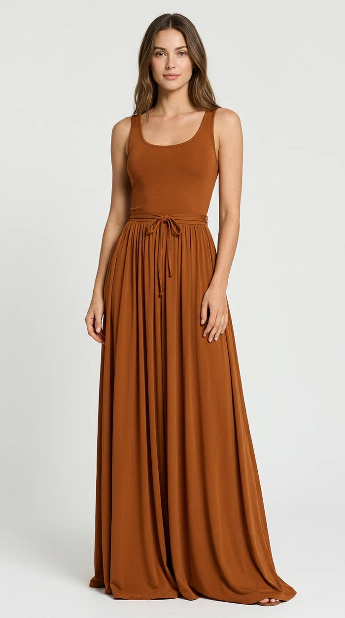 Sleeveless Solid Color Maxi Dress in Terracotta
