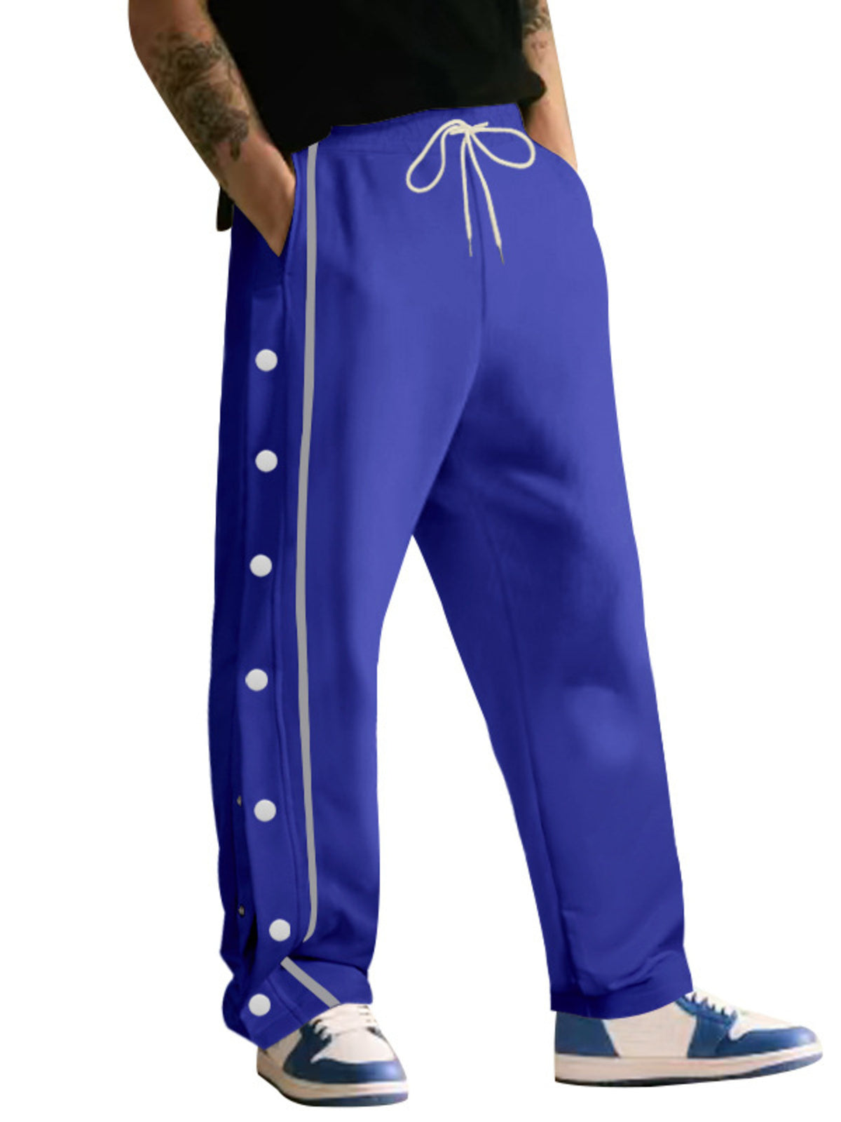 Men's Full Size Loose Fit Side Snap Button Track Pants Plus Size, view 3