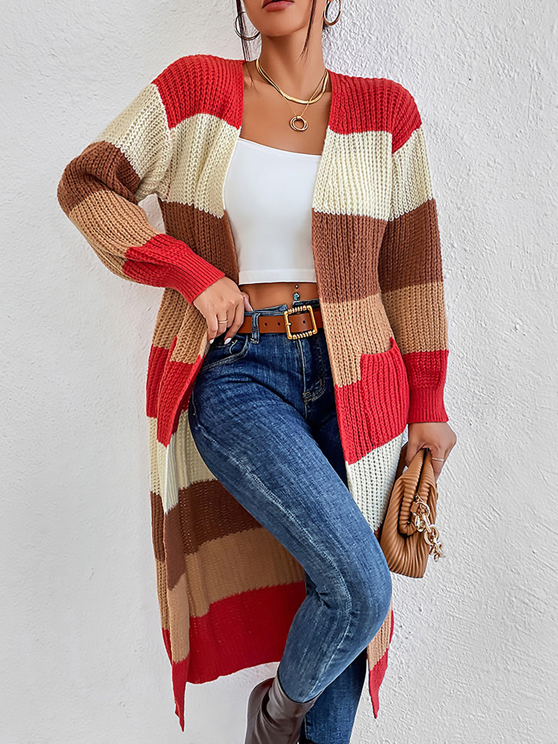 Color Block Open Front Longline Cardigan - Lilixa.store