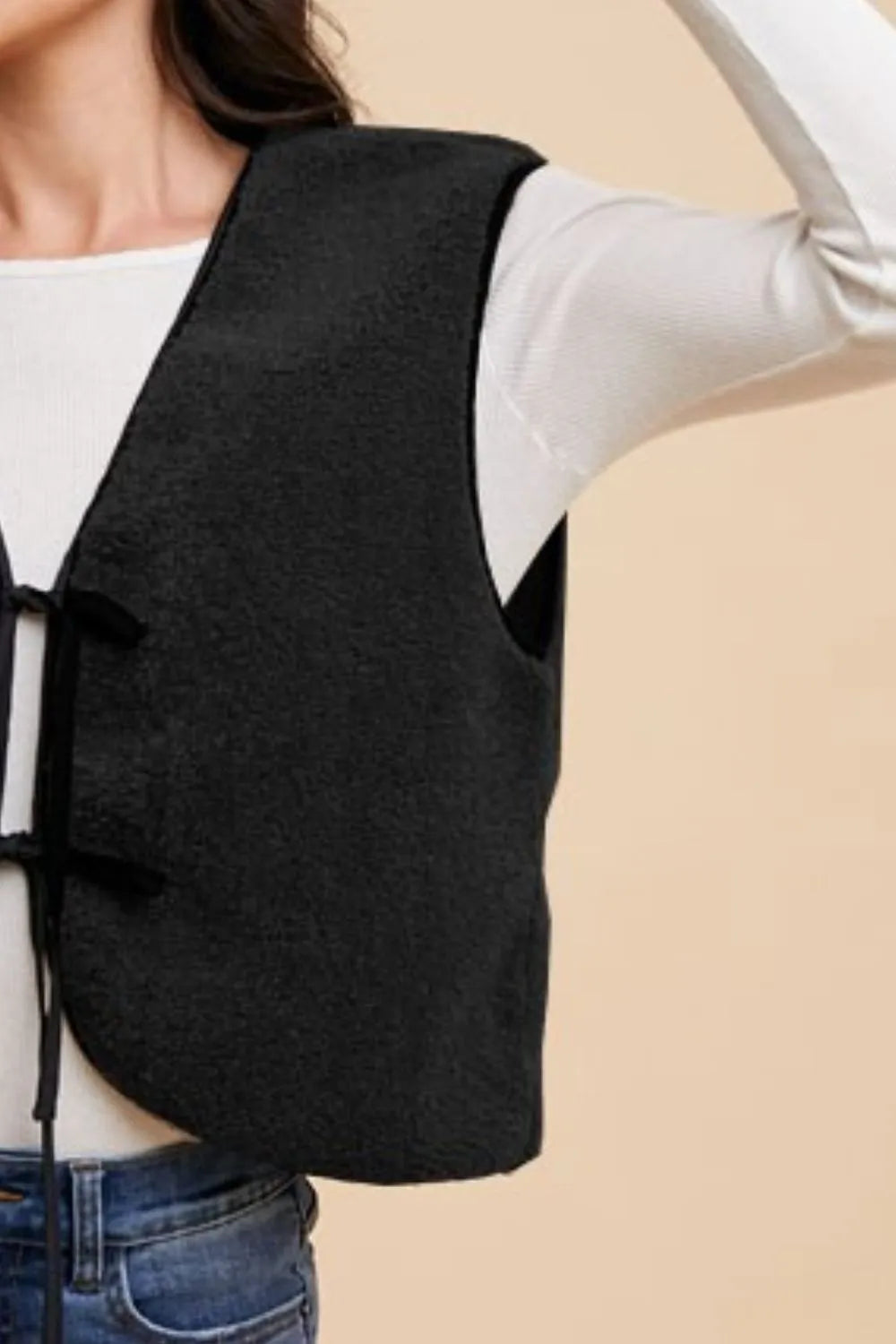 Annie Wear V-Neck Tie Detail Vest Coat - Lilixa.store