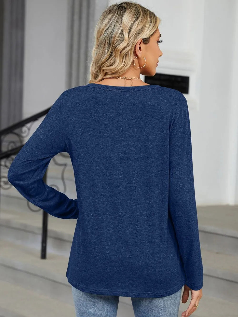 Notched Long Sleeve T-Shirt - Lilixa.store