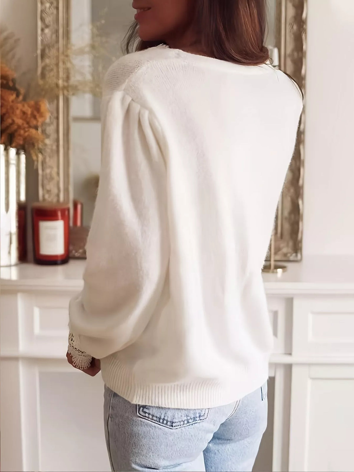 Lace-Trimmed V-Neck Button-Down Cardigan - Lilixa.store