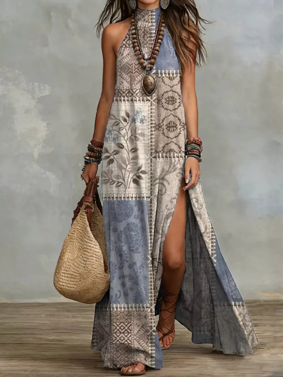 Slit Printed Sleeveless Maxi Dress - Lilixa.store