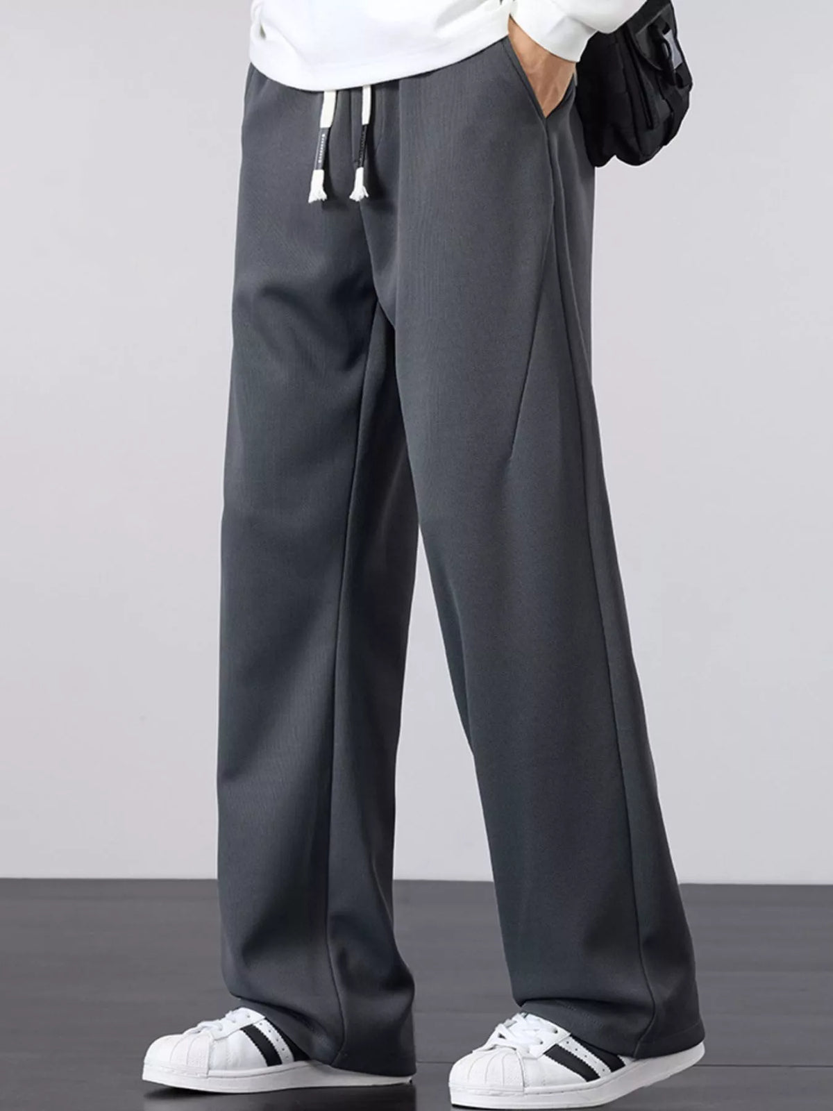 Men's Plus Size Casual Drawstring Wide Leg Pants, view 3