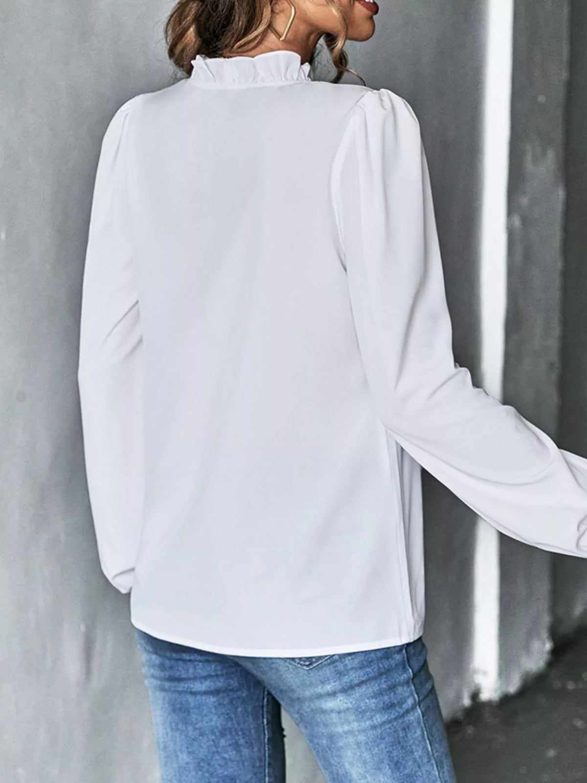 Ruffled Trim V-Neck Blouse - Lilixa.store