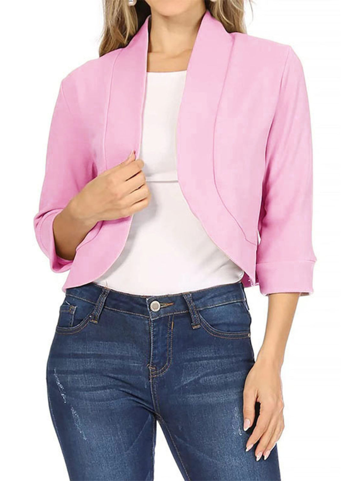 Full Size Cropped Open Front Blazer Plus Size - Lilixa.store