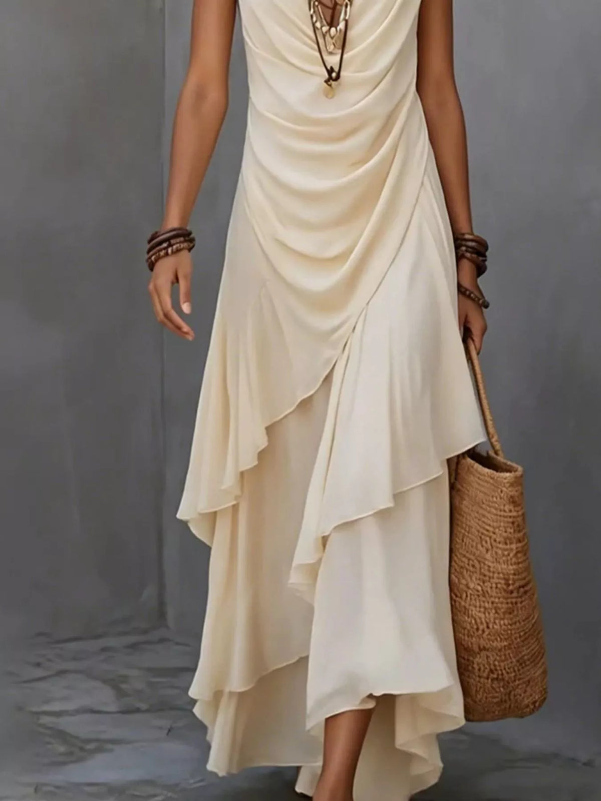 Sleeveless Layered Ruffle Hem Maxi Dress - Lilixa.store