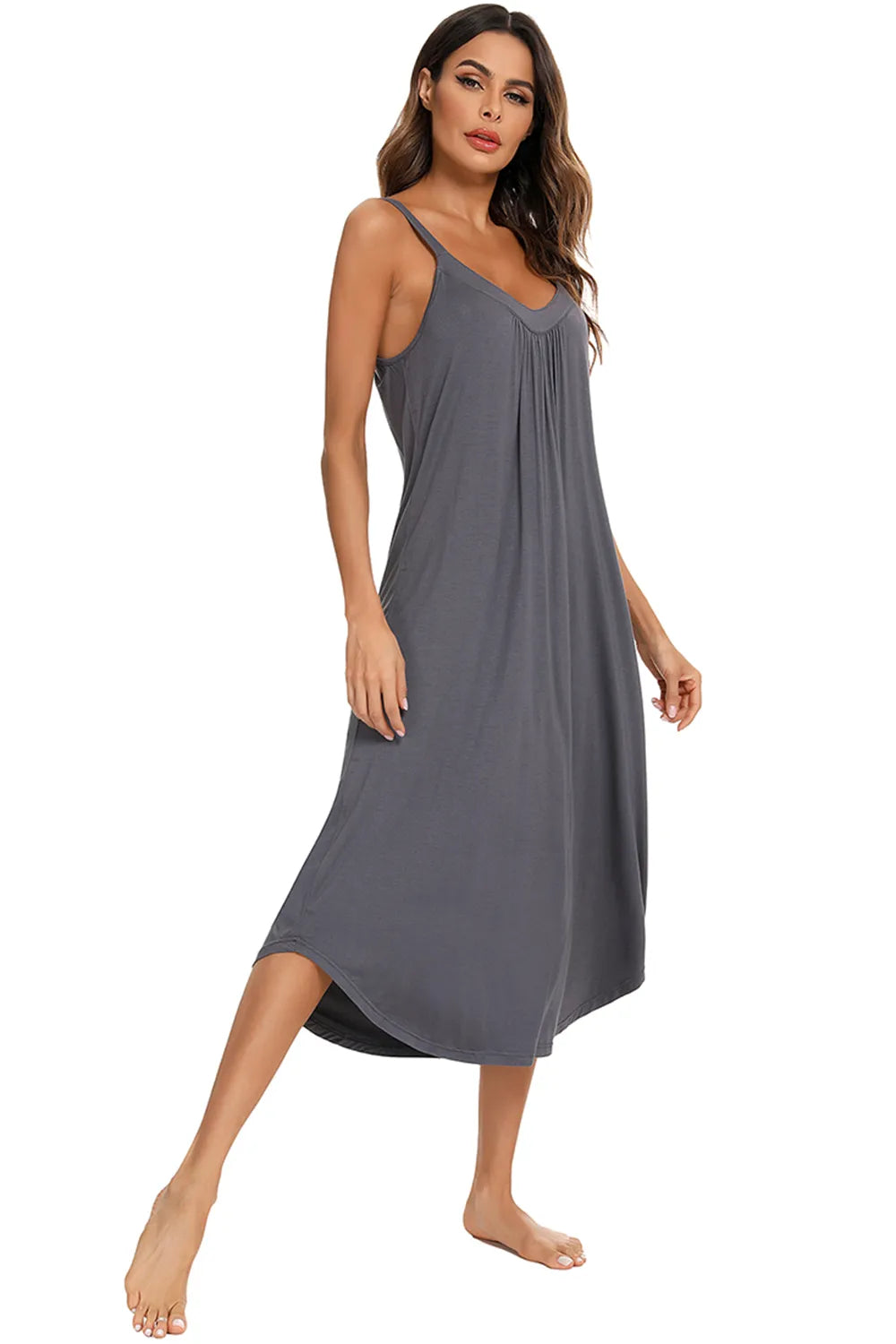 V-Neck Midi Lounge Dress - Lilixa.store