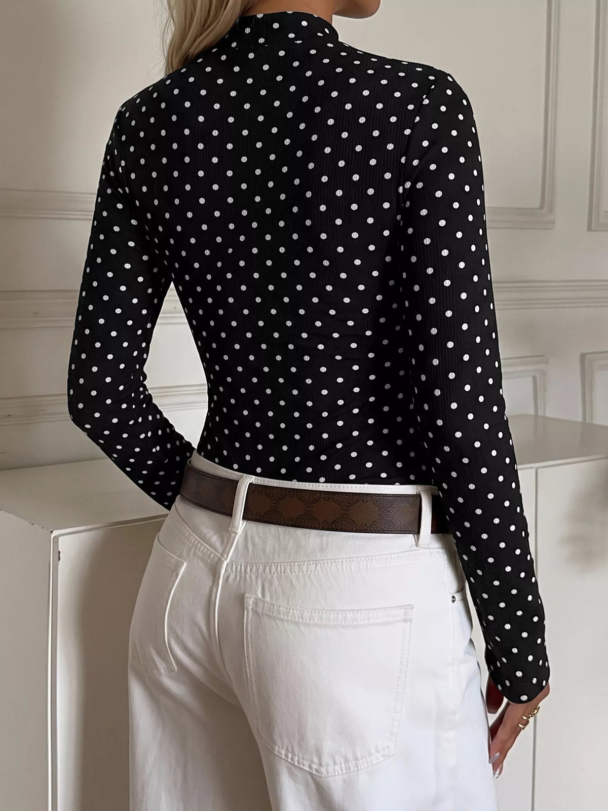 Polka Dot Cutout Long Sleeve Bodysuit