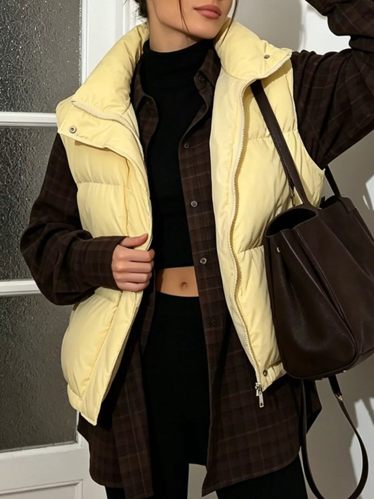 Snap-Button Placket Quilted Puffer Vest Coat, view 15