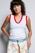 POL V-Neck Contrast Ribbed Sleeveless Tank - Lilixa.store