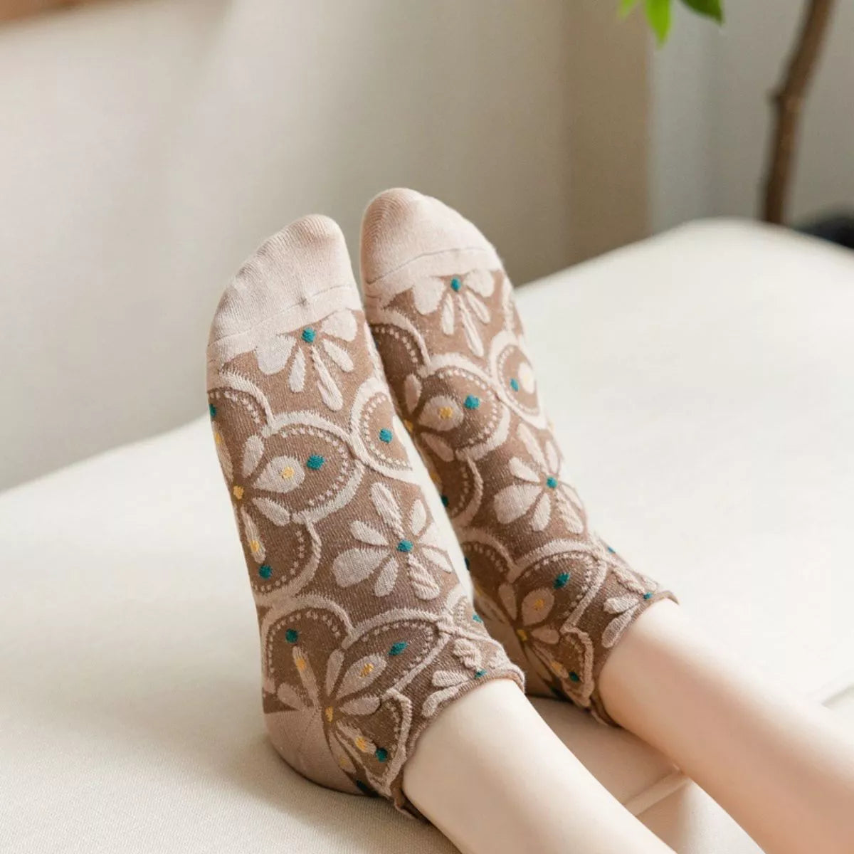 5 Pair Vintage Textured Ankle Socks Set