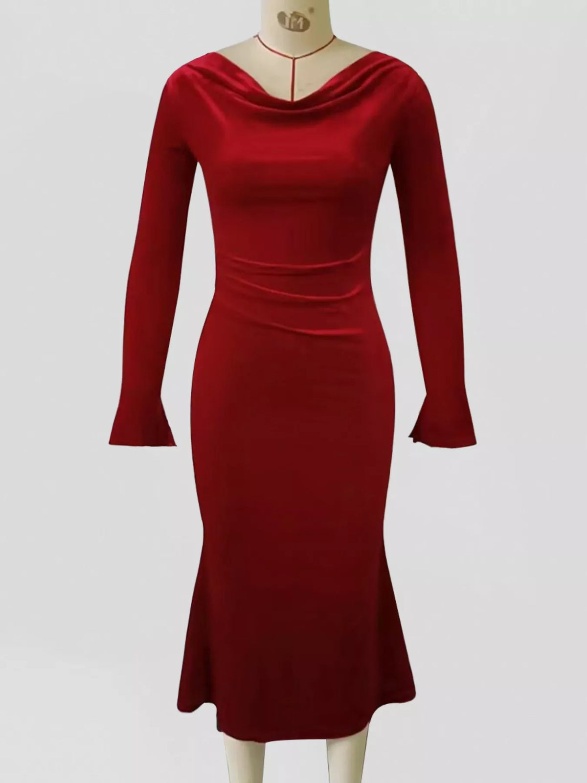 Velvet Cowl Neck Long Sleeve Midi Dress - Lilixa.store