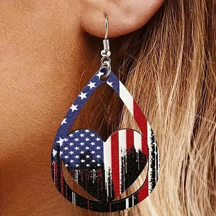 US Flag Pattern Wooden Earrings in Multicolor