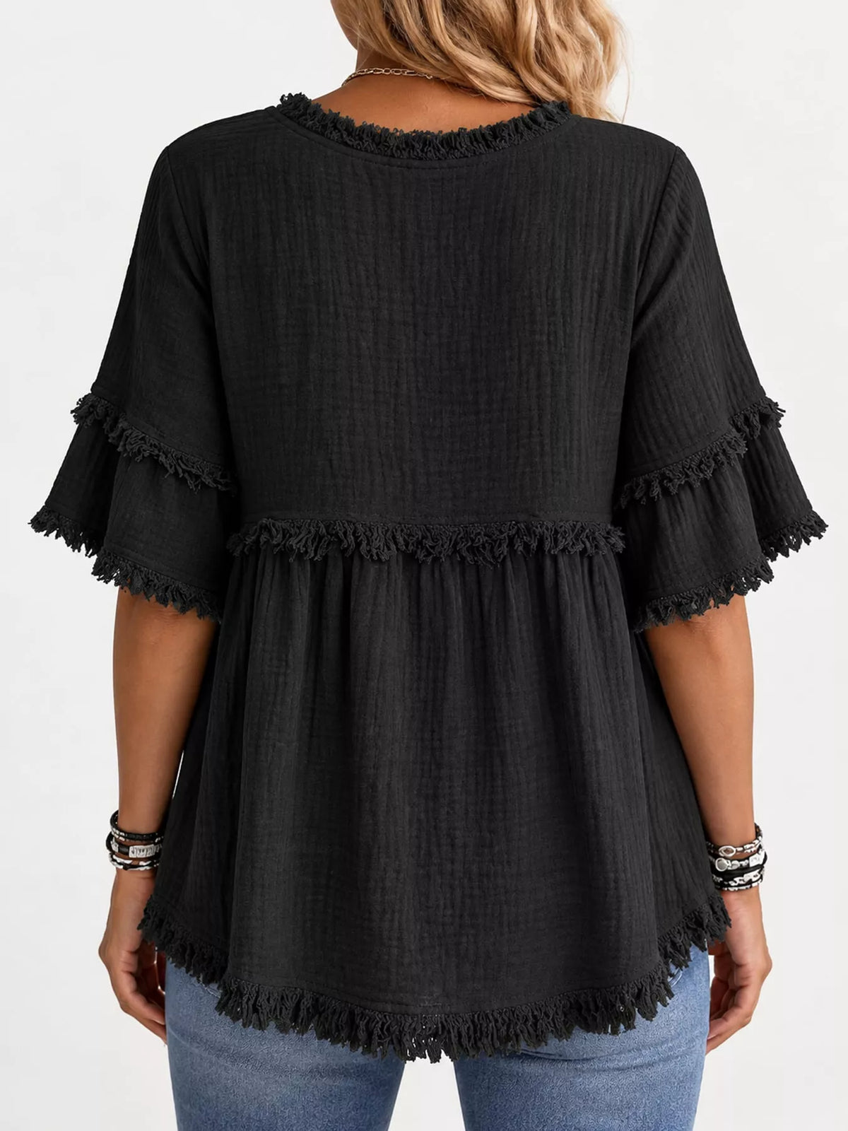 Full Size Frayed Edge Textured Blouse Plus Size, view 11