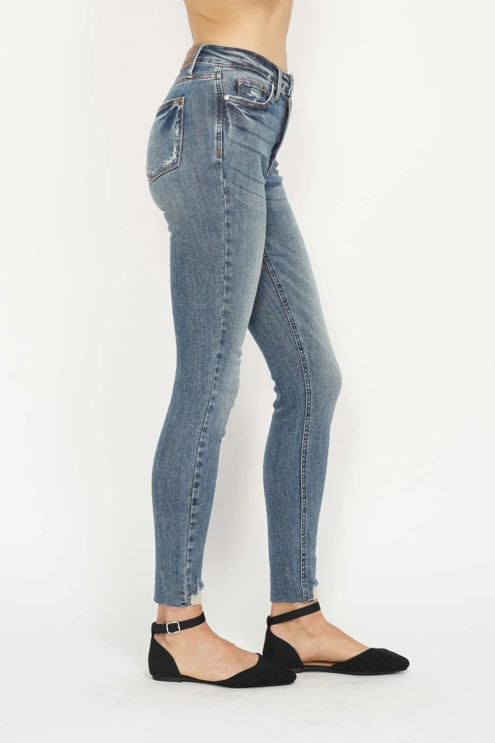 Judy Blue Full Size Tummy Control Vintage Wash Hem Destroy Skinny Jeans - Lilixa.store