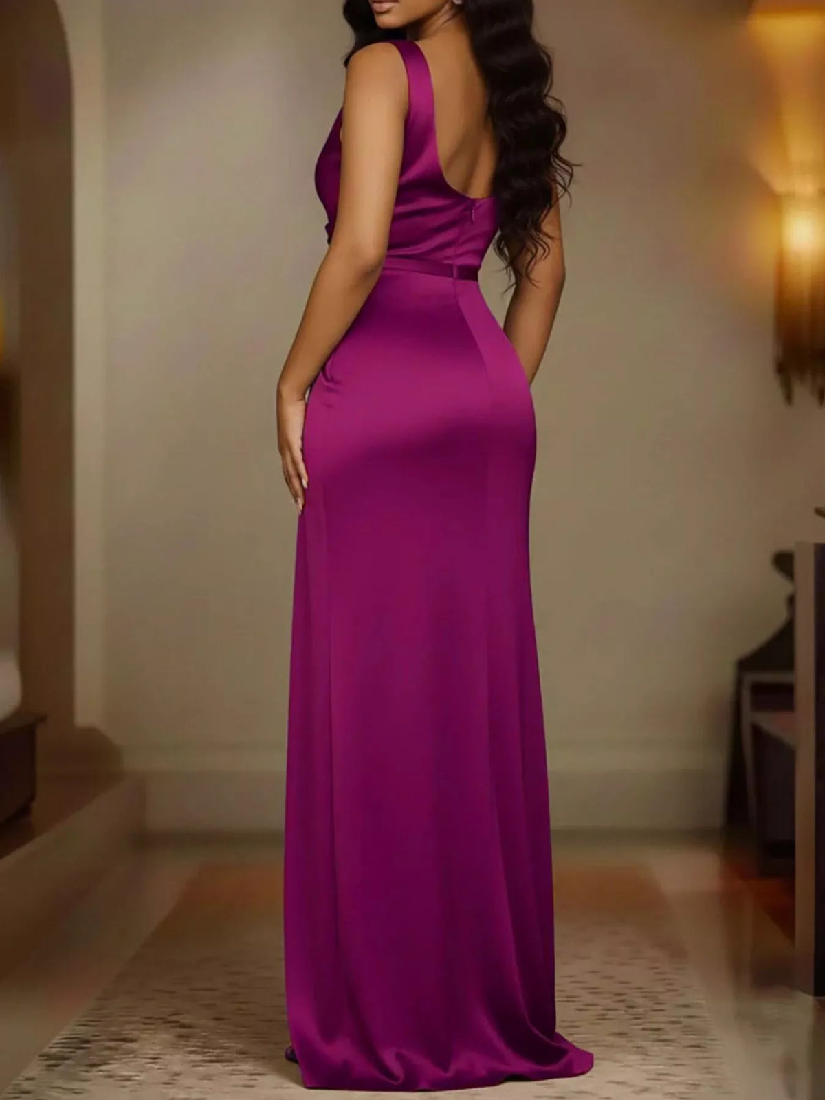 Full Size Satin Cowl Neck High Slit Maxi Dress Plus Size, view 10