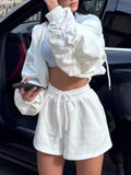 Zip-Up Jacket and High-Waisted Drawstring Shorts Set - Lilixa.store