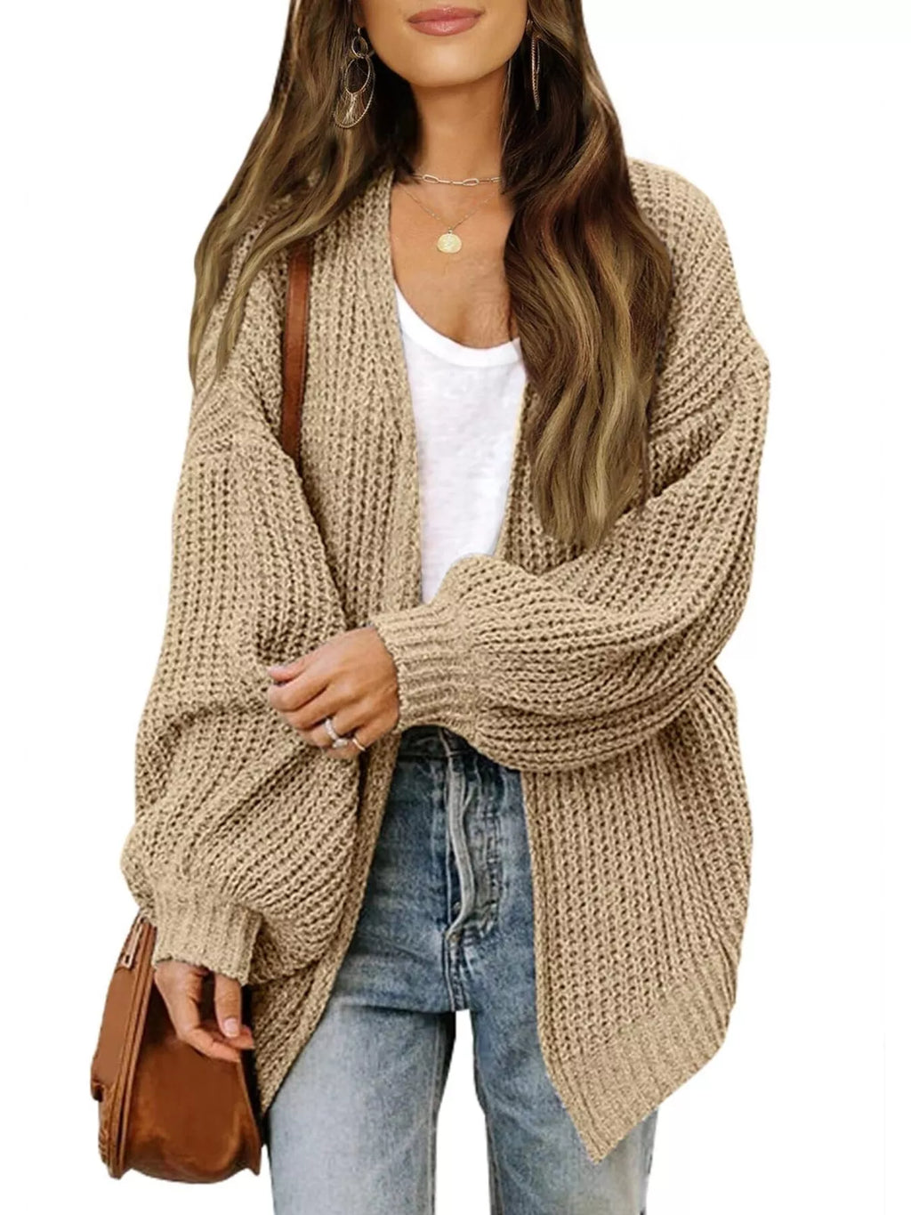 Open-Front Chunky Knit Cardigan - Lilixa.store