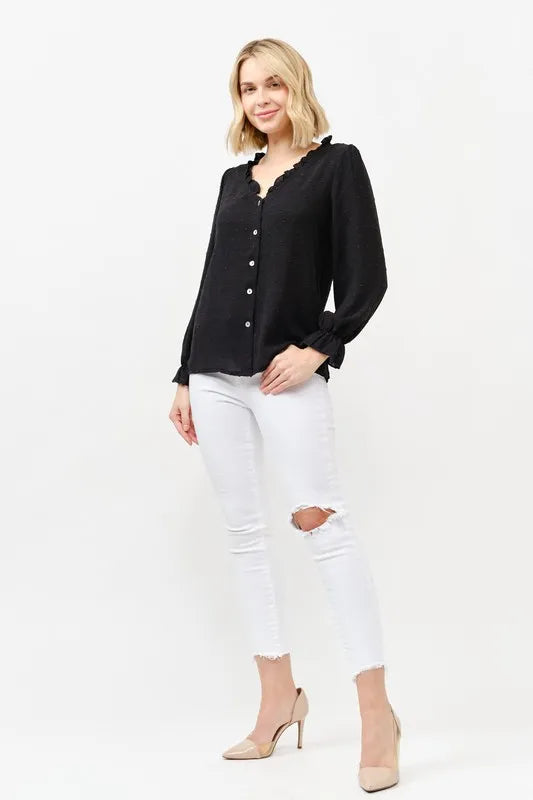 And The Why Polka Dot Ruffle Detailed Blouse Top - Lilixa.store