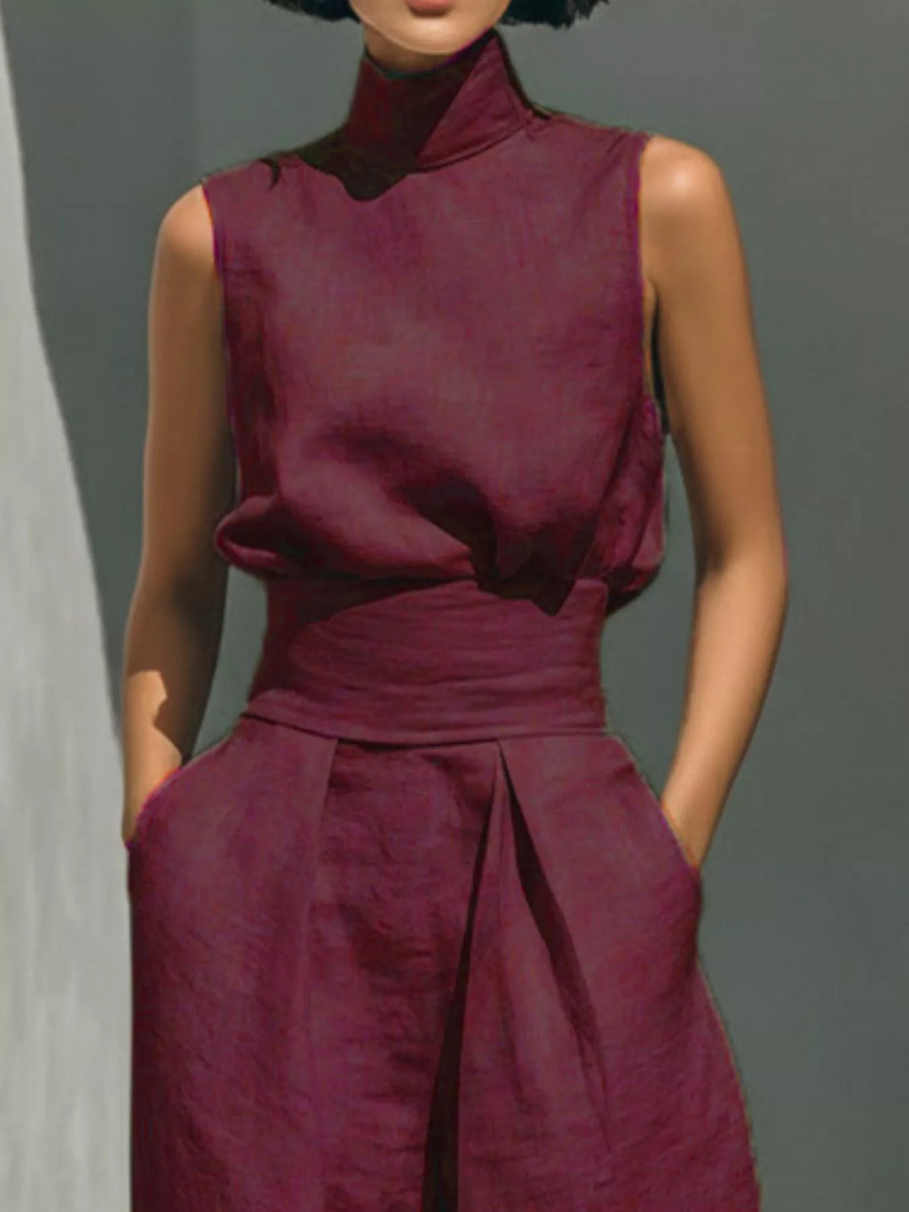 Full Size Turtleneck Sleeveless Top and Wide Leg Pants Set Plus Size - Lilixa.store