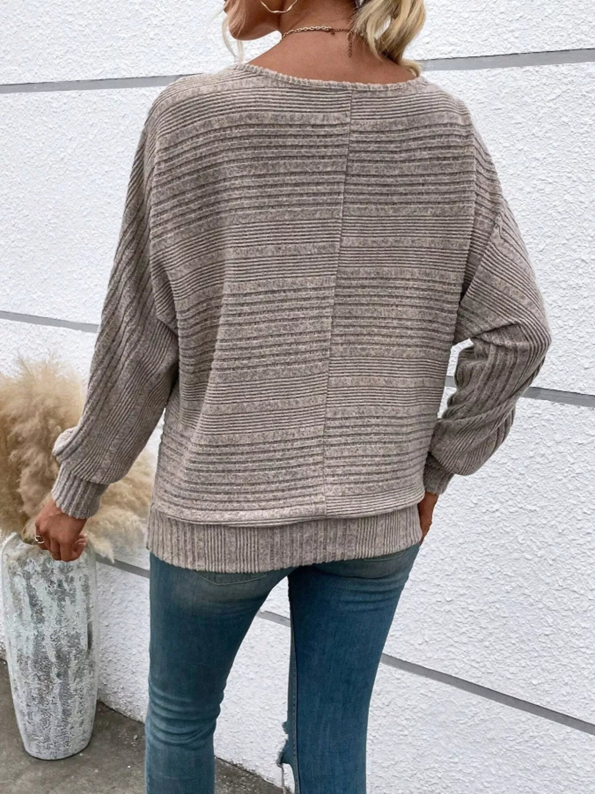Ribbed Round Neck Long Sleeve Top - Lilixa.store