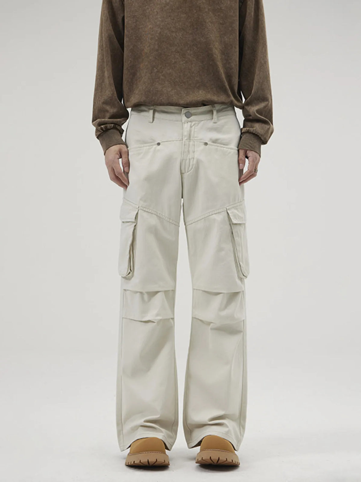 Men's Full Size Loose Fit Cargo Pants Plus Size in Apricot White