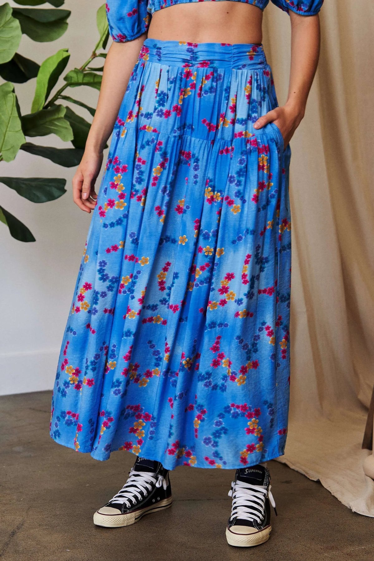 Davi & Dani Printed Smocking Waistband Ruffled Maxi Skirt - Lilixa.store