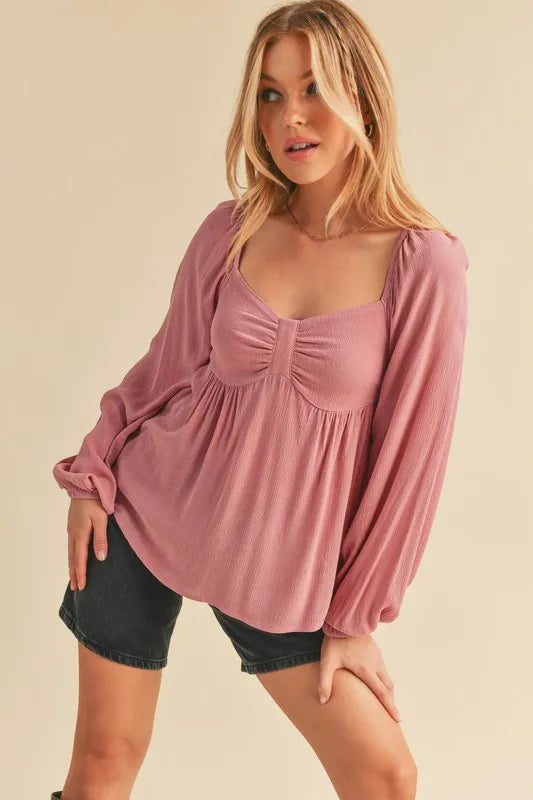 Aemi + Co Ruched Sweetheart Neck Balloon Sleeve Blouse - Lilixa.store
