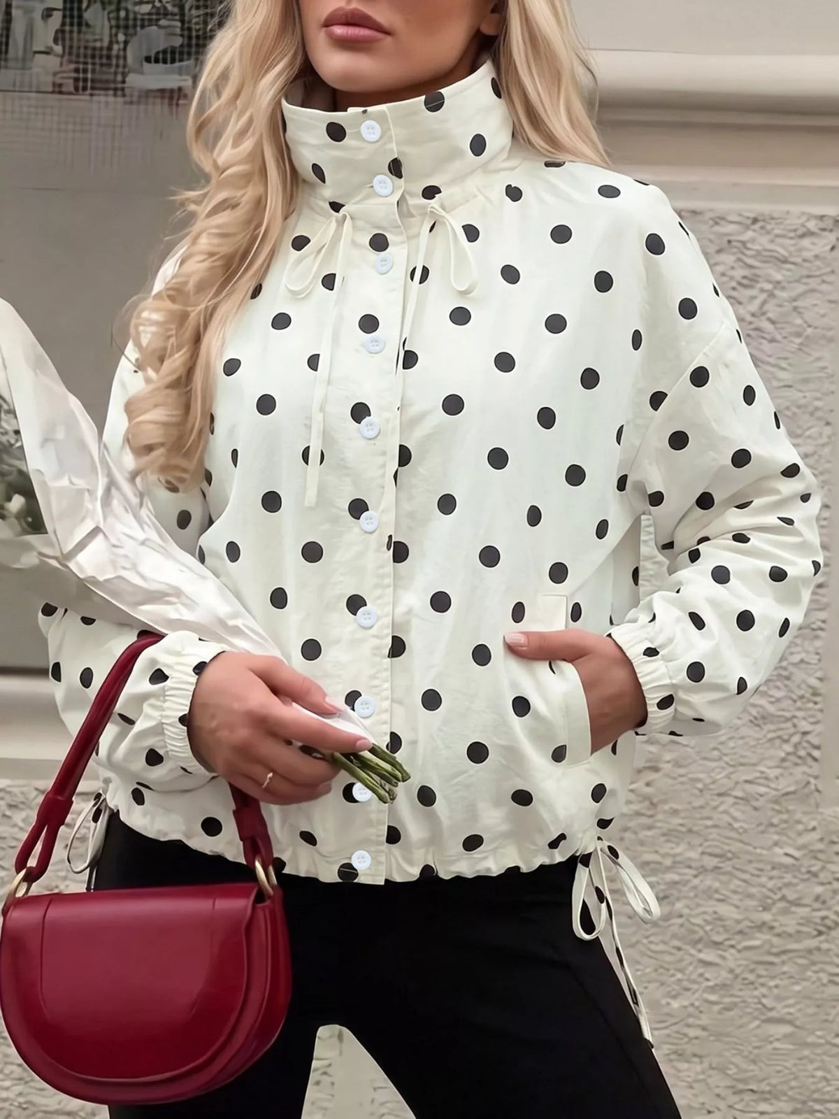 Polka Dot Stand-Collar Casual Jacket
