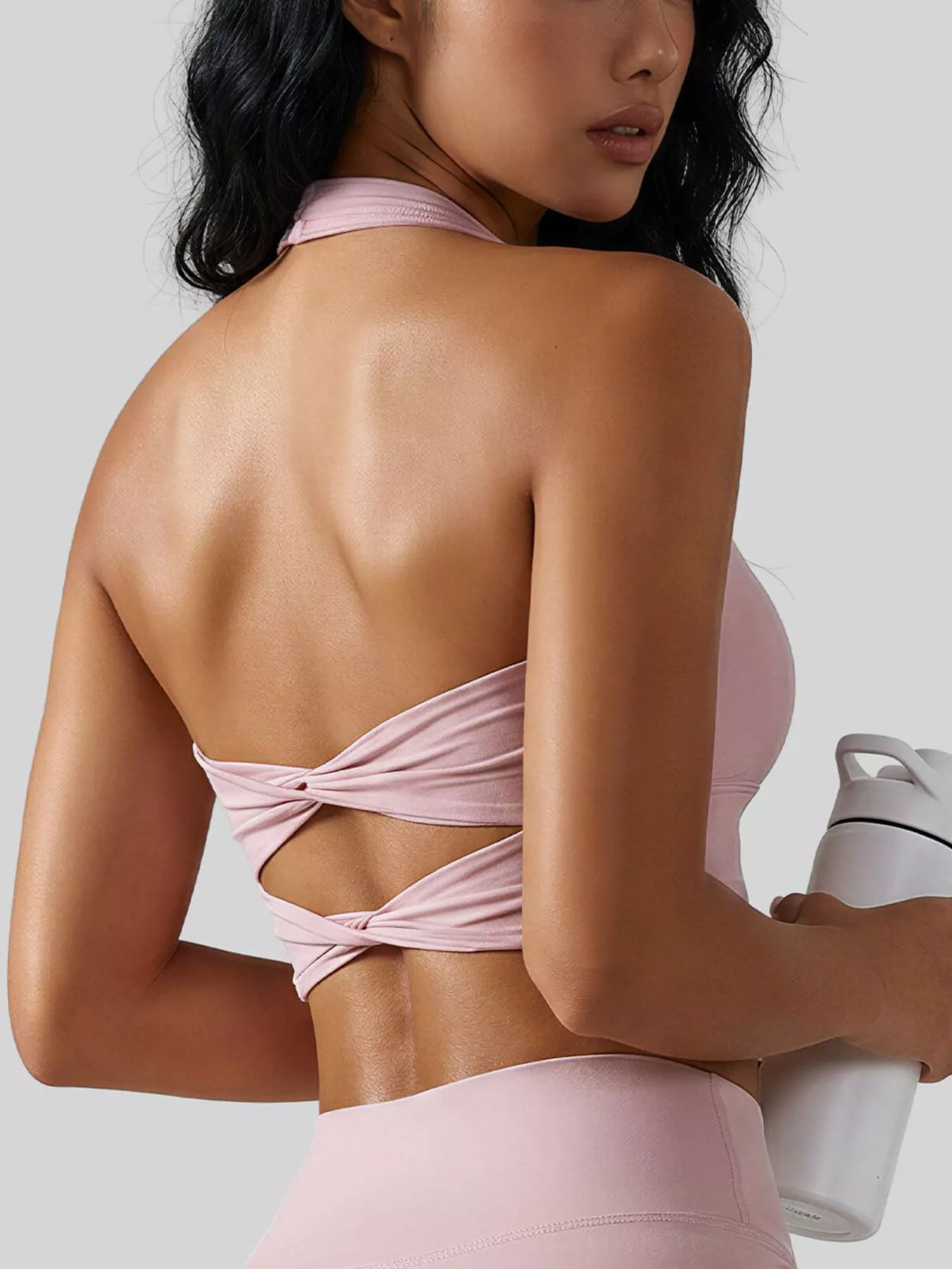 Twisted Back Halter Neck Active Bra - Lilixa.store